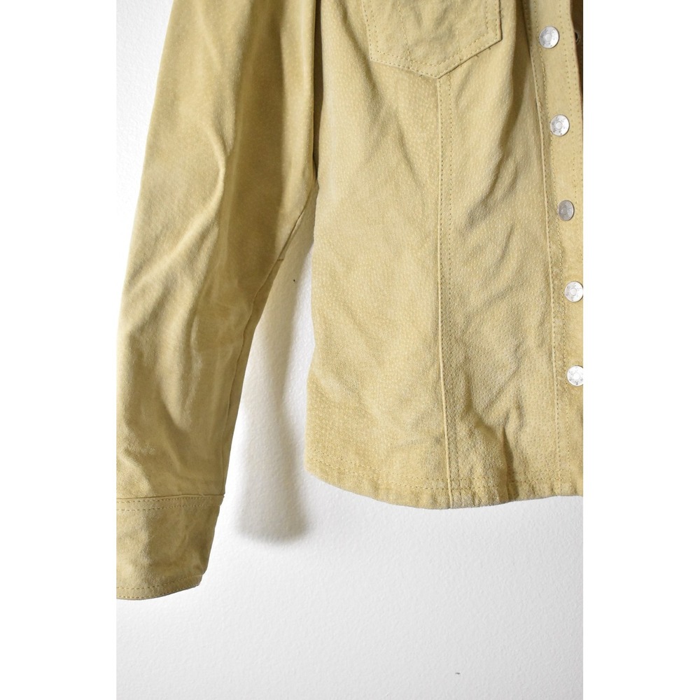 Live a Little Leather Jacket Womens M Tan 90s Perforated Suede Western Trucker - Picture 3 of 5